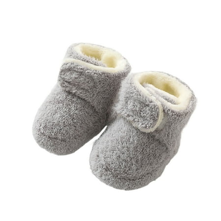 

KelaJuan Newborn Baby Winter Boots Solid Color Fleece Soft Sole Anti-Skid Hook Loop Closure Shoes for Boys Girls