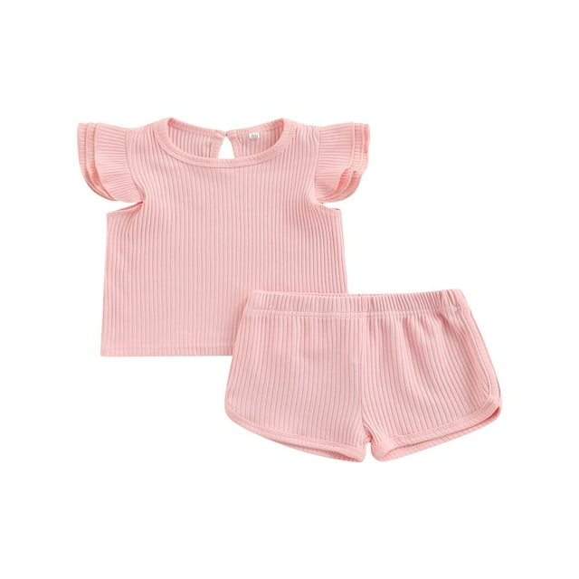 Newborn Baby Girl Summer Clothes Ribbed Sleeveless Top Elastic Short Pants 2Pcs Set White 3-6 Months