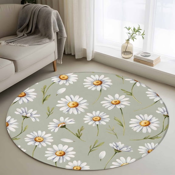 Sage Green Flower Round Rug 3ft Washable Circle Entryway Rugs Non Slip Vintage Watercolor Floral Leaf Area Rug Indoor Floor Carpet for Bedroom Kitchen Living Room Home Office Dining Room Nursery