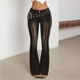 thumbnail image 6 of jowamay Flare Jeans for Women Low Rise Frayed Hems Denim Pants Retro Flare Jeans Fashion Streetwear for Travel, 6 of 9