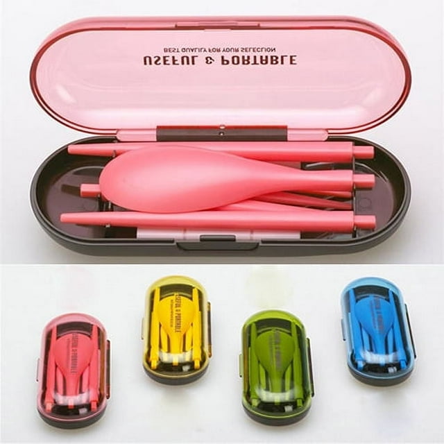 Travel Utensils, Stainless Steel 4pcs Cutlery Set 3 in 1 Portable Foldable Camp Reusable Flatware Silverware, Include Fork Spoon Chopsticks with Case