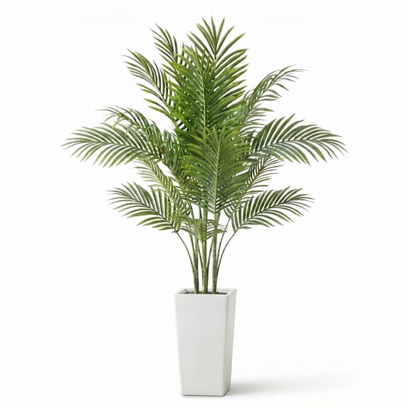 4.8FT Artificial Palm Tree, Tall Faux Tropical Areca Plants with White Tall Planter, Fake Potted Tree with Lifelike Leaves for Indoor Living Room Bedroom Home Office Decor