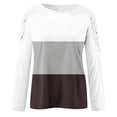 thumbnail image 4 of WREESH Womens Fashion T-Shirts Color Block Casual Round-Neck Lace Hollow Out Long Sleeve Pullover Slimming Blouse T-Shirt Tops Brown, 4 of 5