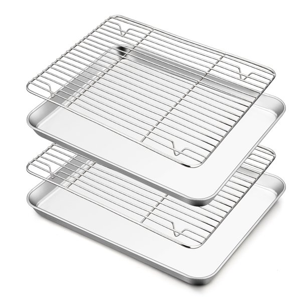 Walchoice Baking Sheet with Rack Set (2 Pans + 2 Racks), Stainless
