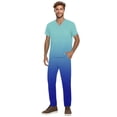 thumbnail image 2 of Men's 2-Piece Work Uniform Set, Short Sleeve V-Neck Gradient Print Top with Chest Pocket and Elastic Waist Pants, For Medical Nursing Scrubs,Light Blue,XL, 2 of 7