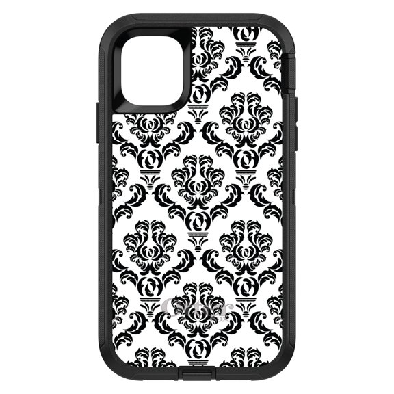 DistinctInk OtterBox Defender Custom Case for Apple iPhone 15 (6.1" Screen) - Floral Damask Pattern - Lightweight Grip