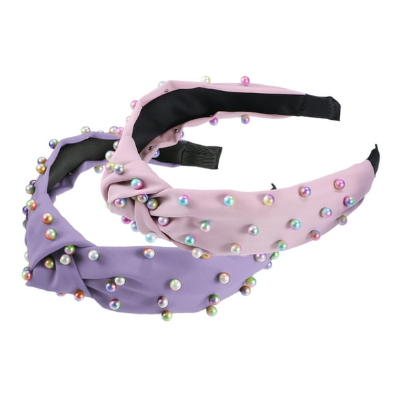 Vocoste 2 Pcs Women' Colorful Bead Knotted Headband Pink Purple 1.57" Wide Classic Casual Style for Women