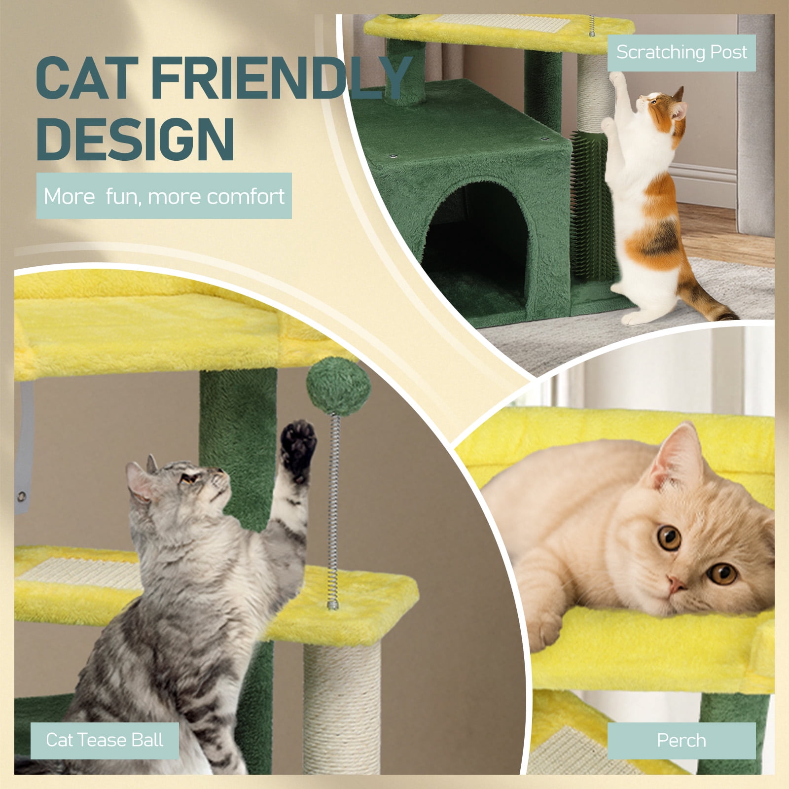3 Tier Compact Cat Tree Tower With Sisal Scratching Posts & Board, Private Cat Condo Top Perch Hanging Toy, Stable Multi-Level Indoor Cat Activity Furniture For Kittens And Adult Cats