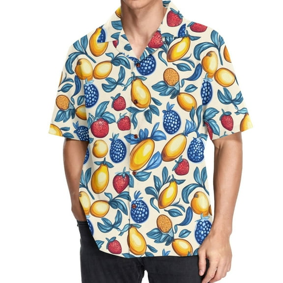 joogoo Men's Hawaiian Shirt Watercolor Fruits Short Sleeve Casual Button Down Shirts M