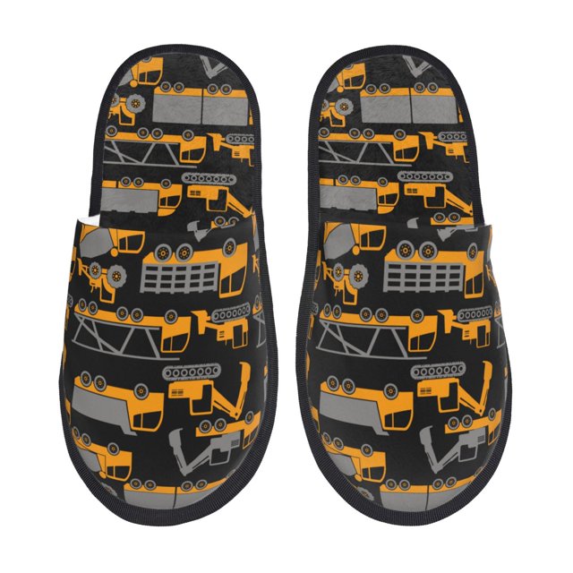 Balery Yellow Excavator Pantuflas de Casa de Felpa Silenciosas con Diseño Estampado, Zapatillas Cómodas Antideslizantes de Algodón para Interior-Large