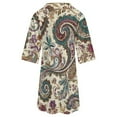 thumbnail image 6 of Cream Paisley Floral Textile Womens Dress With Pockets Summer V Neck 3/4 Sleeve Dress Plus Size Loose Dress, 6 of 7