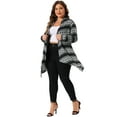 thumbnail image 3 of DARING DIVA Plus Size Front Open Lightweight Striped Long Sweaters 1X Black, 3 of 6