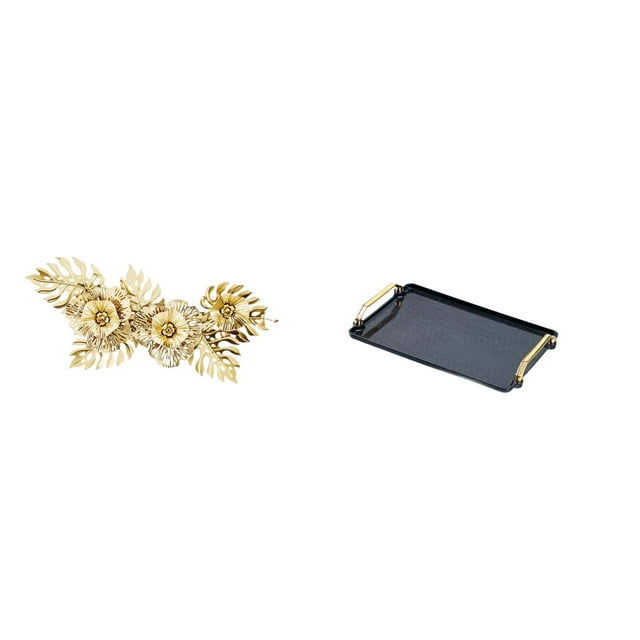 Escultura Decorativa Nórdica De Metal Para Pared Con Diseño De Hojas Y Flores, Ideal Para Comedores Y Hoteles. Incluye Bandeja Organizadora Para El Hogar Y Plato Para Café, Té O Aperitivos.