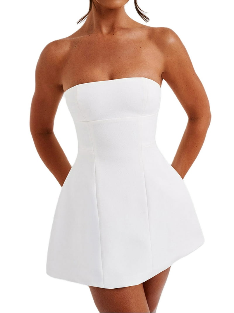 Women's Summer Strapless Tube Dress Sexy Off Shoulder A-line Mini Dress  Backless Bodycon Dresses Cocktail Party Going Out Dress - Walmart.com