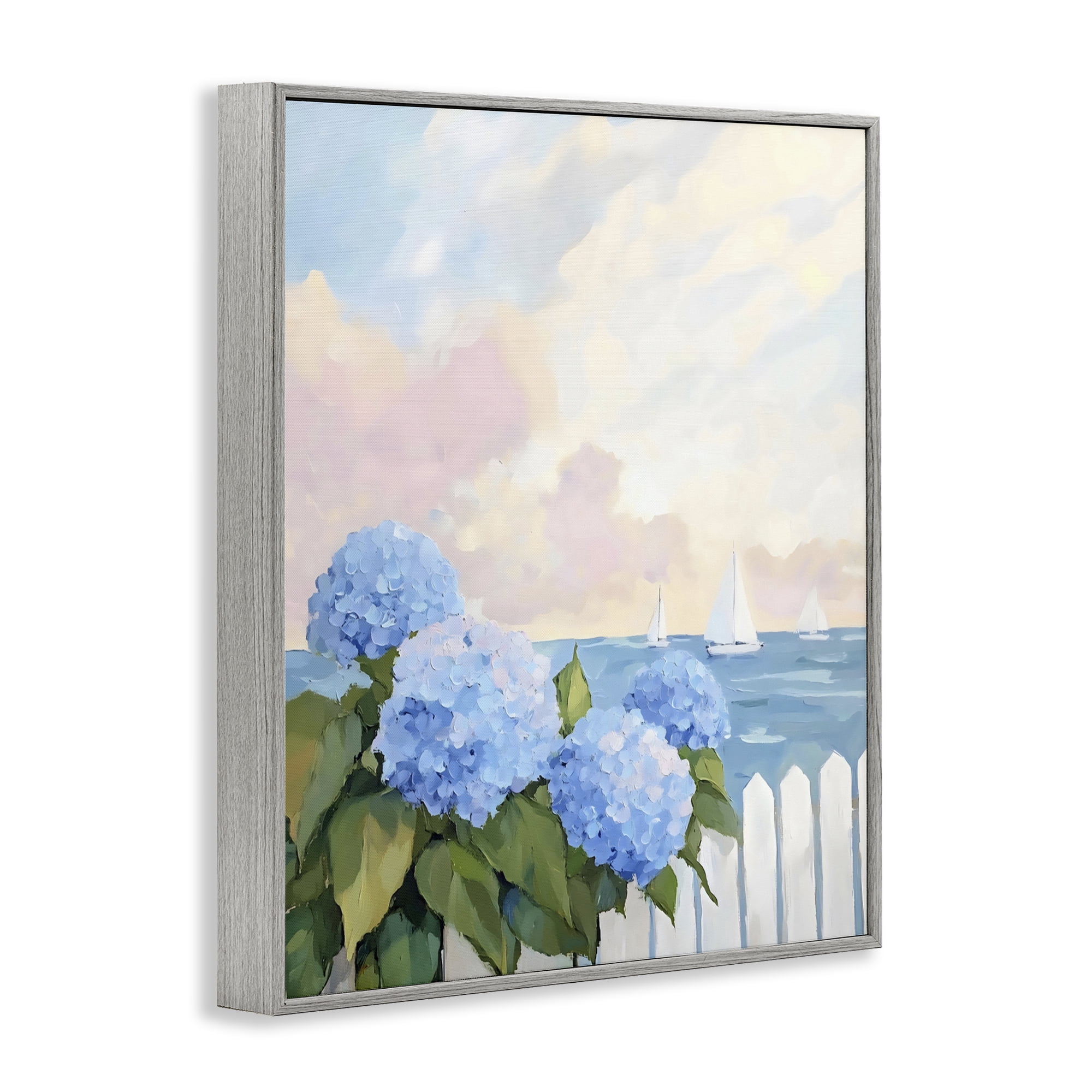 Stupell Industries Hydrangeas By The Sea Gray Framed Giclee Art, design by Creative Studio