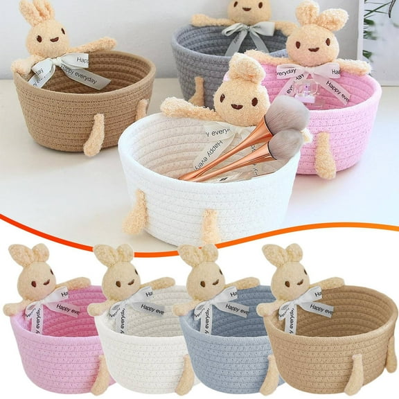Saving Cotton Rope Organizers, Decorative Animal Themed Storage Holder Woven Basket, Pink for Living