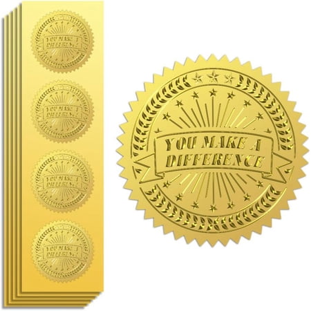 Gold Foil Stickers Seals Official Embossed You Make a Difference 2 Inch 100Pcs Self Adhesive Gold Around Embossing Medal Sticker