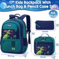 thumbnail image 2 of 3-Piece Cute Backpacks Casual Daypack with Lunch Bag Pencil Pouch Set, Waterproof Lightweight Bookbag, Green Dinosaur, 2 of 6