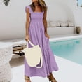 thumbnail image 6 of Women's Retro Pleated Suspender Ruffled Maxi Dress, 6 of 9