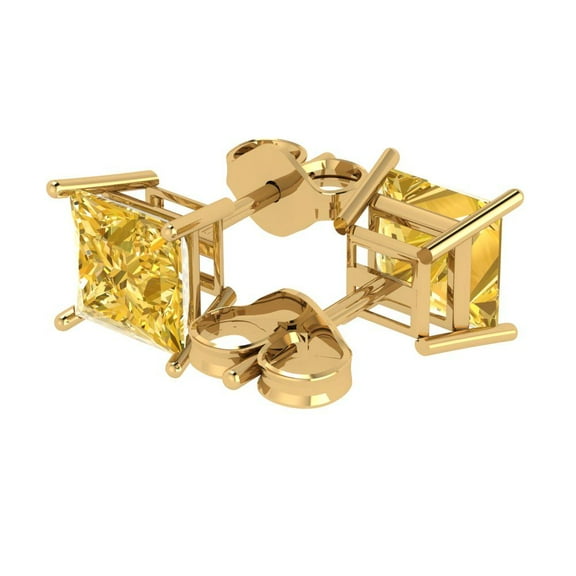 3 Ct Princess Cut Studs Yellow Natural Citrine 14K Yellow Solid Solid Gold Everyday Dainty Earrings Push Back