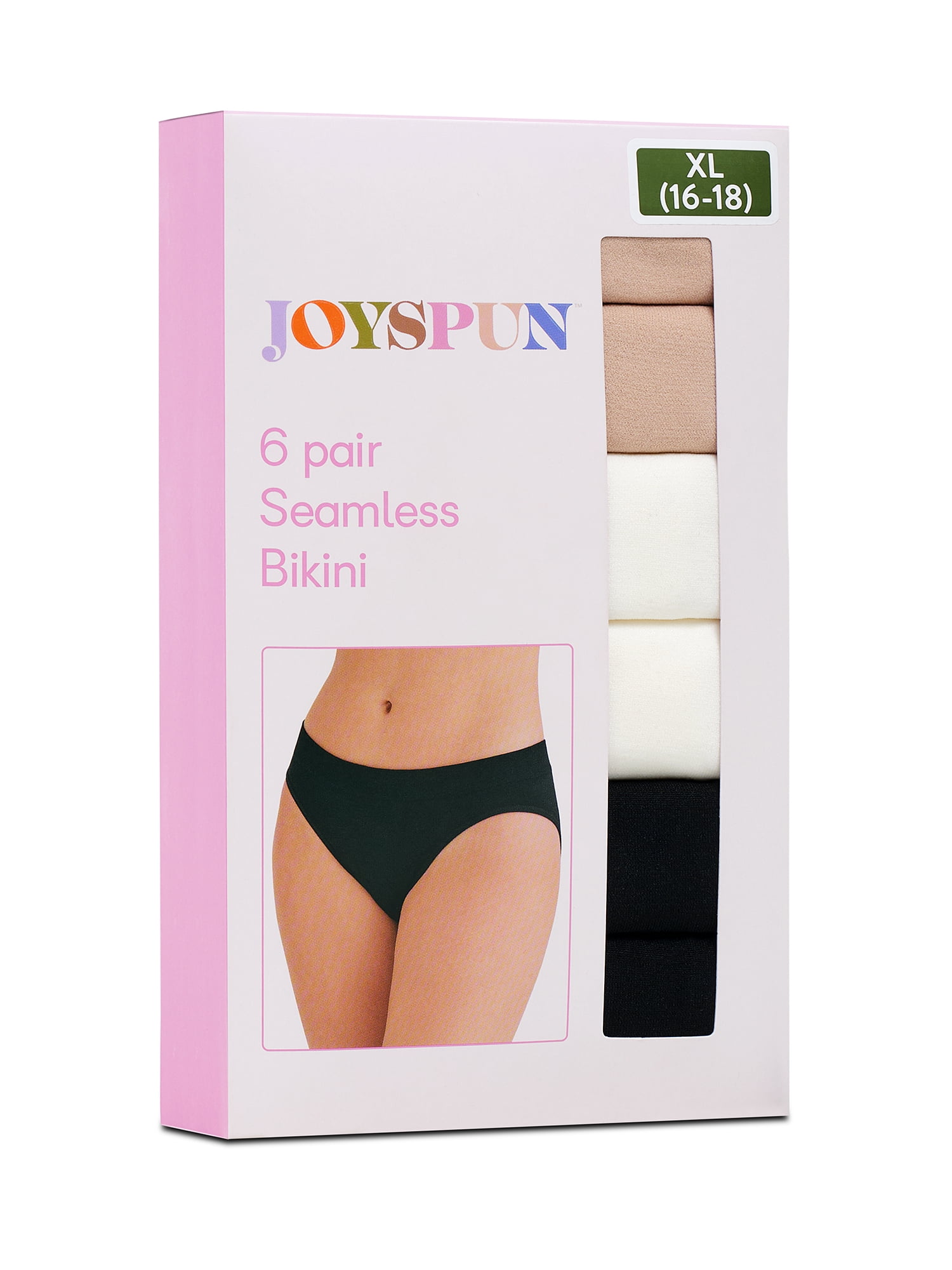 Joyspun Women's Seamless Bikini Panties, 6-Pack, Sizes XS-XXXL