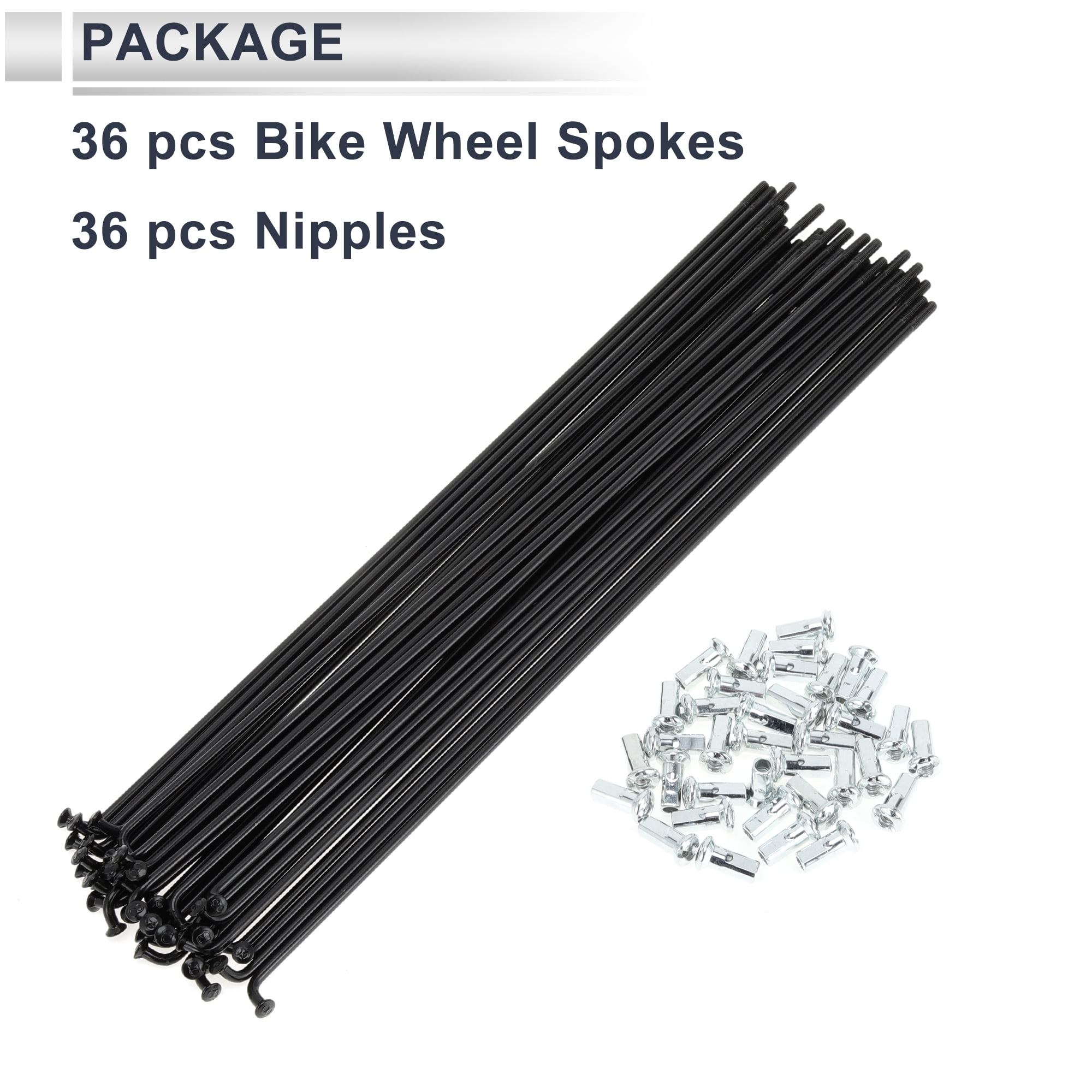 Unique Bargains 36Pcs Universal 12G Bicycle Wheel Spokes with Nipples Black 9.72"