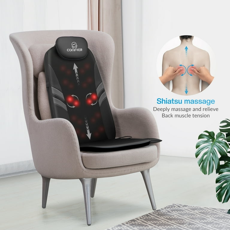 Comfier Shiatsu Neck Back Massager with Heat, 2D/3D Deep Tissue Kneading Massage  Chair Pad Seat Cushion Massagers, APP Control, Dark Grey 