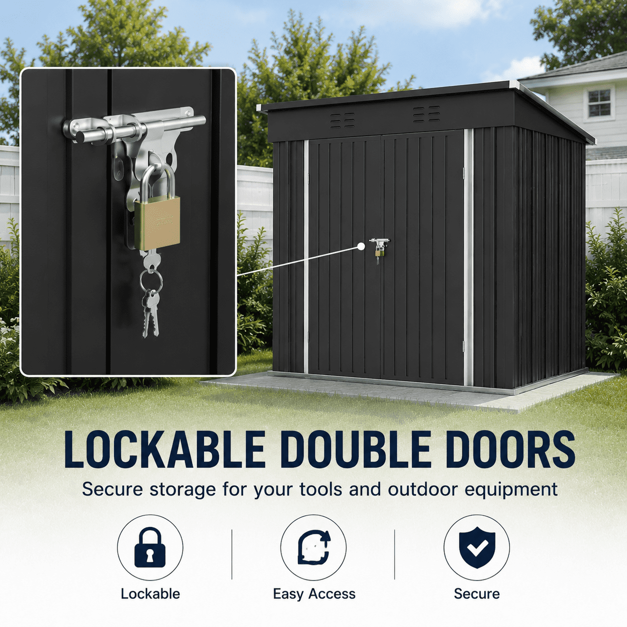 Seizeen 6x4FT Storage Shed, Metal Garden Tool Sheds & Outdoor Storage Clearance for Patio Backyard, Weatherproof and Lockable Outdoor Storage, Black