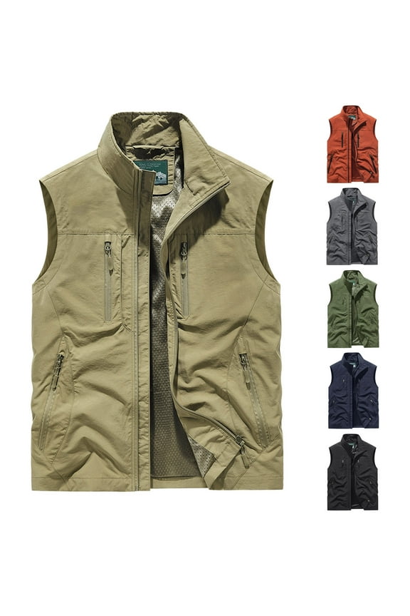 Big and Tall Vest for Mens Lightweight Sleeveless Zip Up Jacket Casual Outerwear Outdoor Golf Vests with Multi Pockets Lightning Sales Of Today Dark Gray XXXL