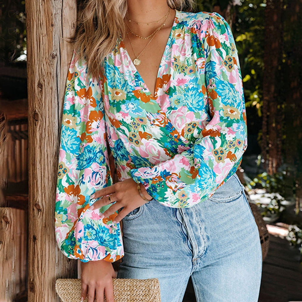 Los Vluchtig Pijlpunt Women Boho Flower Print Shirts Exquisitely Made Skin Friendly Blouse for  Outdoor Business Office XL Suit - Walmart.com
