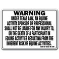 thumbnail image 1 of SIGNMISSION  Texas - Activity Liability Warning Statute Horse Farm Barn Stable Equine Sign, 1 of 1