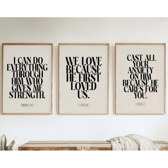 UNFFRAMED Christian Set Of 3, Philippians 4 13 Christian Modern Bible Verses, Scripture Posters, Modern Wall Decor Set 3 Prints 8x12