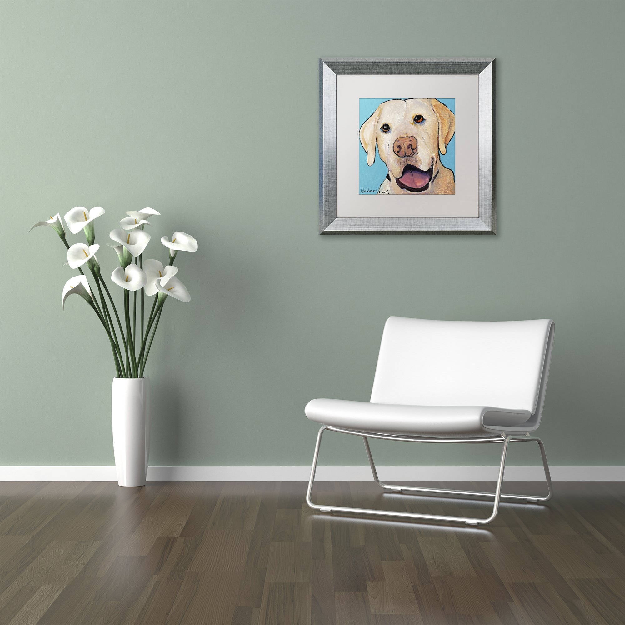 Trademark Fine Art "Lucky Dog Canvas Art" Canvas Art by Pat Saunders-White, White Matte, Silver Frame