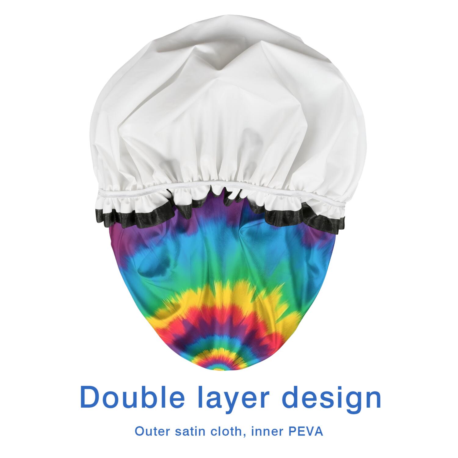 Shower Caps,Colorful Rainbow Tie Dye Spiral Pattern Waterproof Shower Cap for Women 4 Pieces,Double Reusable Hair Cover for Shower PEVA Elastic Stretch Hem