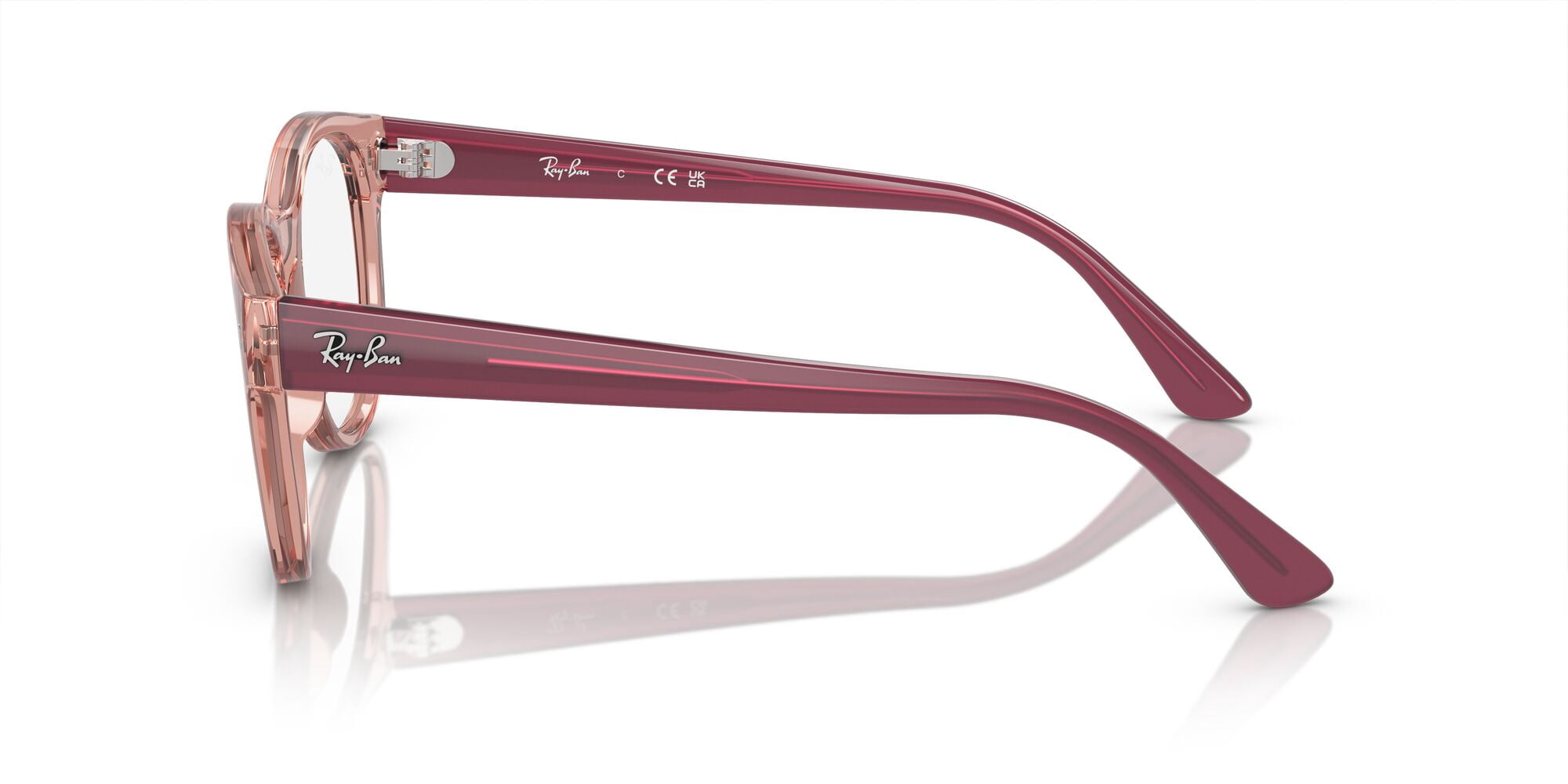 Ray-Ban Women's Size 51 Rectangular RB7227 Optics Prescription Eyeglasses with Case, Transparent Pink/Demo Lens