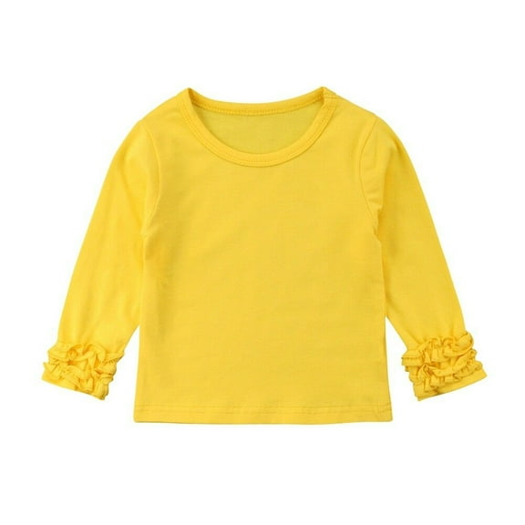 Toddler Baby Girl Long Sleeve T-shirt Crew Neck Cotton Ruffles Solid Color Tops for Spring and Autumn