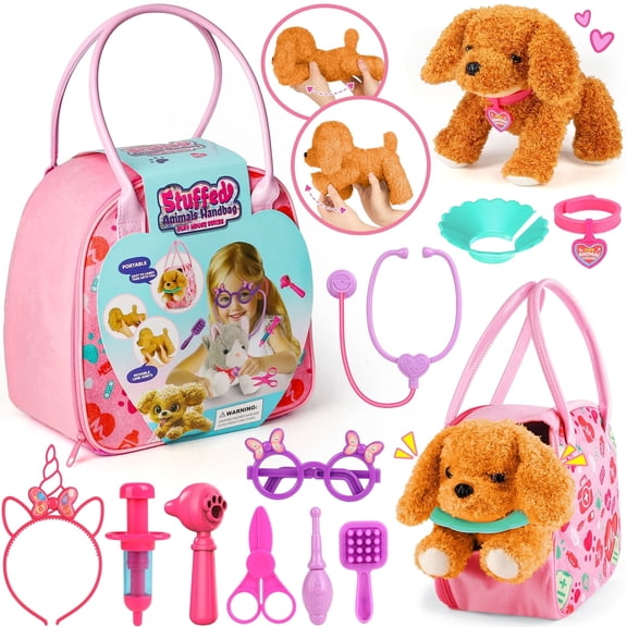 UQN Veterinarian Kit for Kids, Vet Playset for Kids, Kids Doctors Play Set with Pet Handbag, Movable Joints Plush Dog, Doctor Pretend Play Toy Gifts for Boys Girls Toddlers Ages 2 3 4 5 6 7
