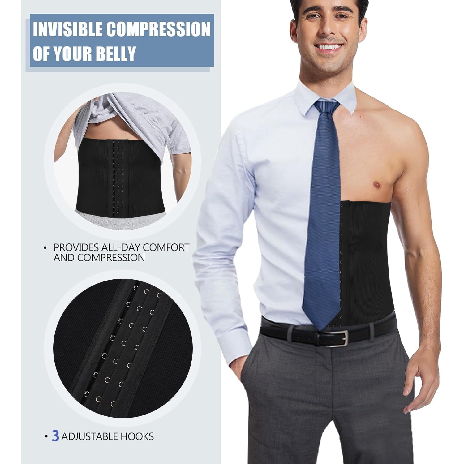 LALAMELON Waist Trainer for Men Shapewear Tummy Control Body Shaper Slimming Cincher with Hook Fajas Para Hombres