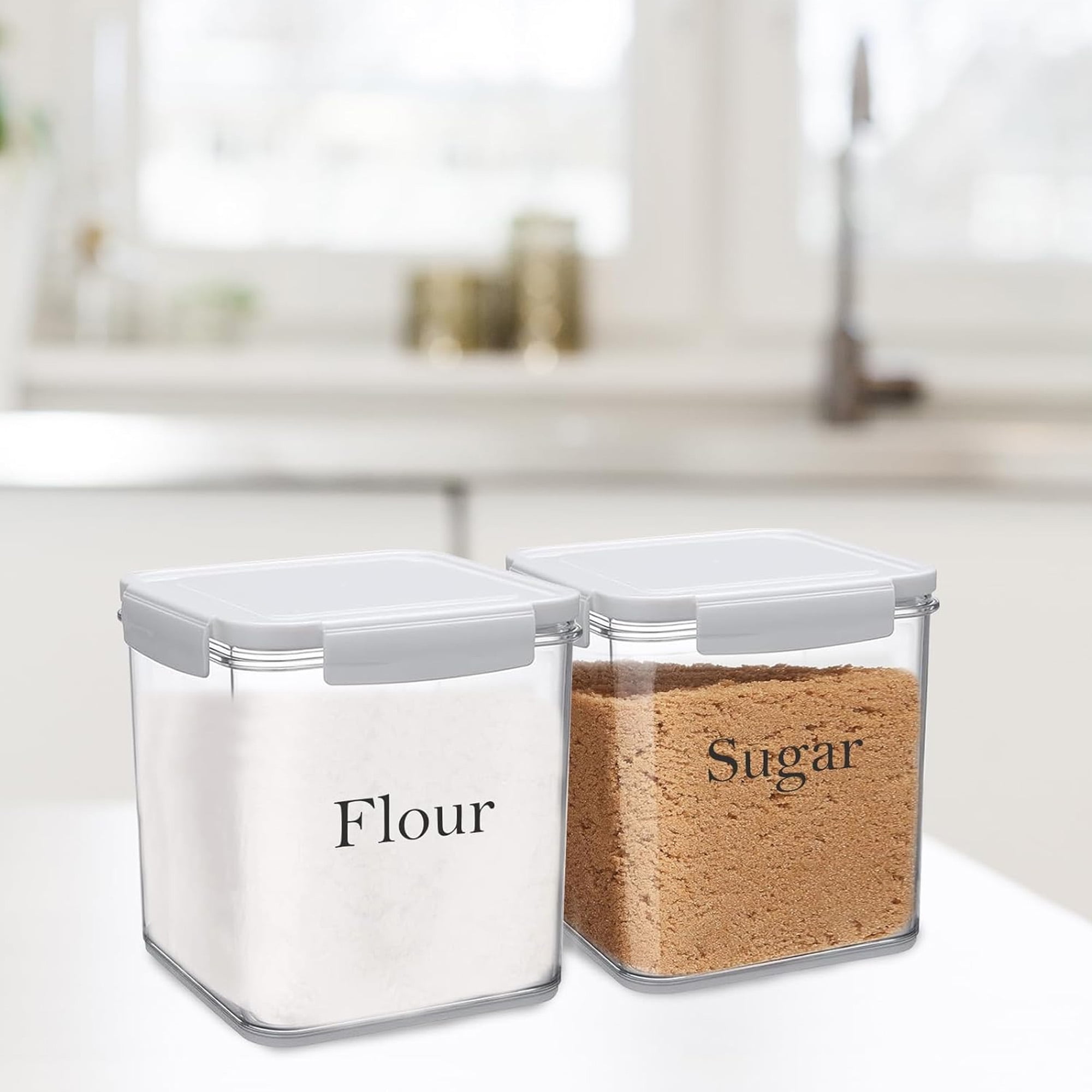 Pethiy Food Storage Jars, Airtight Containers (2-Pack, 4L) - White Kitchen Canisters with Lids + Free Spoon, Perfect for Flour, Sugar, Coffee & Pantry Organization