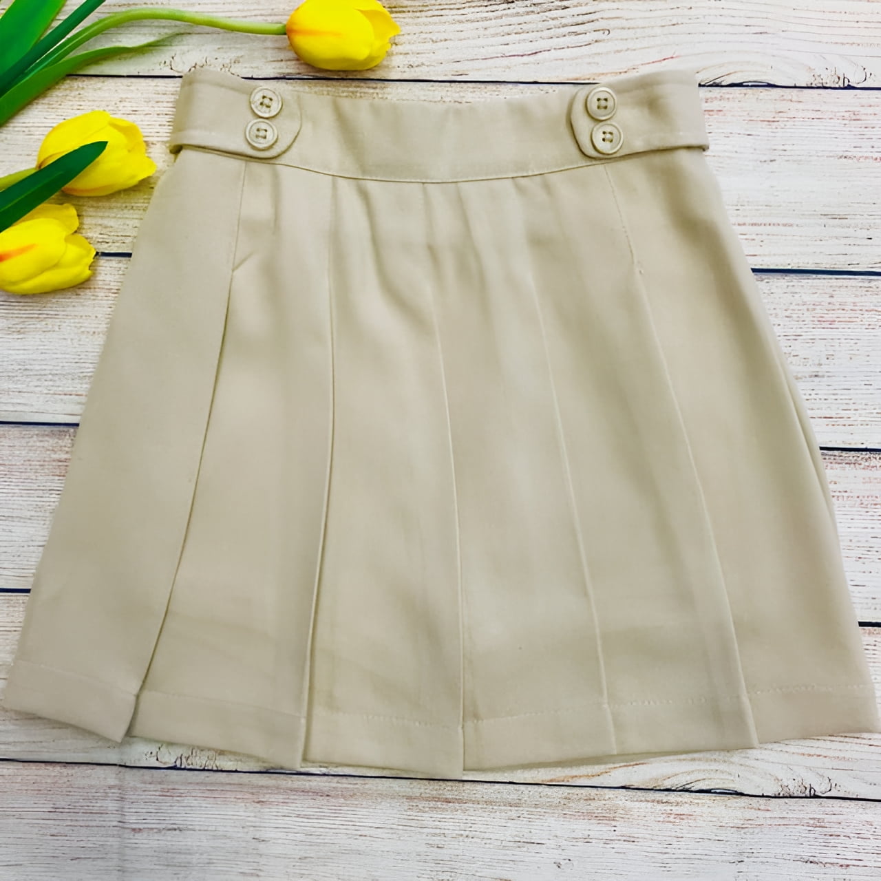 Unik Girl Uniform Skirt with Built in Shorts, Khaki Size 8