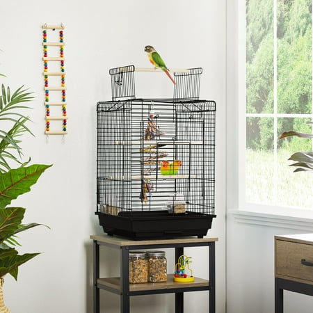 Yaheetech Open Top Travel Bird Cage Carrier for Bird Canary Cockatiel Small Parrots, Black