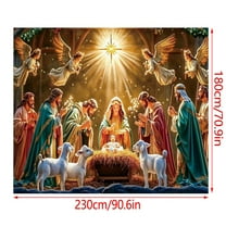 Christmas Nativity Scene Banner with Starry Canopy, Religious Christmas Decor for Home Church, Velvet Fabric Hanging Banner with Clips(G)
