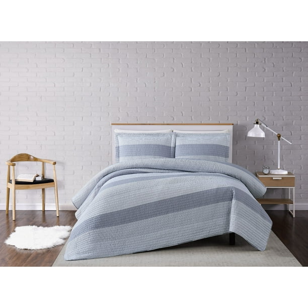 Truly Soft Grey Multi Stripe Twin XL 2 Piece Quilt Set