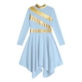 thumbnail image 6 of CHICTRY Kids Girls Lyrical Dance Dress Long Sleeve Gold Strip Irregular Praise Worship Dancewear Light Blue 14, 6 of 7