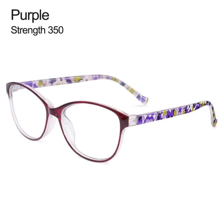 Women Vintage Flowers Portable Reading Glasses Anti-Blue Light Eyeglasses Eye Protection Ultra Light Frame PURPLE STRENGTH 350