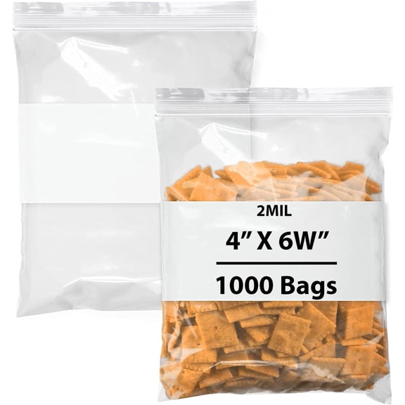 Reclosable Poly Bags White Block - 4x6W & (1000 Bags) 2 Mil Clear Plastic with Resealable Lock Seal Zipper Bag | Durable Poly Baggies | Resealable Zip Top Lock For jewelry, Packaging & Shipping