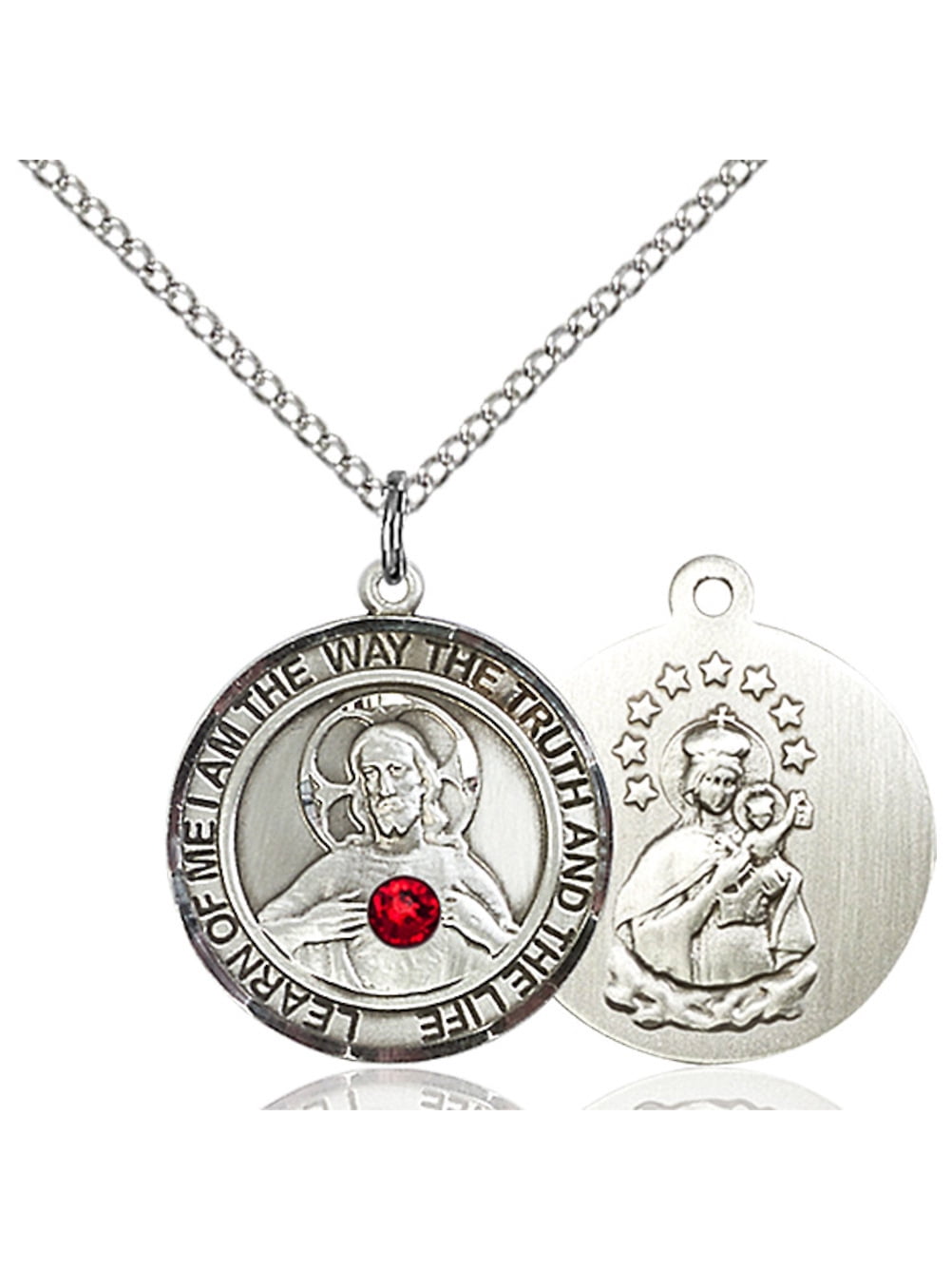 Sterling Silver Scapular Pendant with 3mm July Red Swarovski Crystal 3/ ...