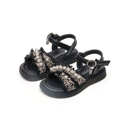 

Colisha Girls Fashion Sandals Beach Shoe Summer Flat Sandal Party Casual Flats Ankle Strap Dressy Shoes Black 8C