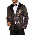 thumbnail image 4 of INSPIRE CHIC Sequin Blazer for Men's Peak Lapel Color Block Shiny Sparkly Sports Coat S Multicolor, 4 of 5