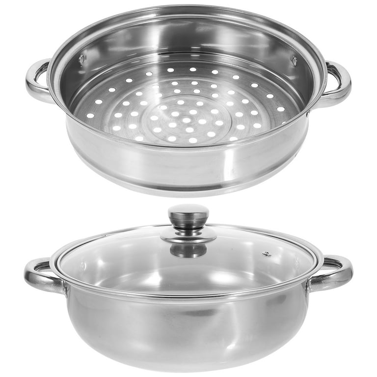 1 Set Double-Layer Food Steamer Food Steaming Tool Stainless Steel Steaming Pot, Size: 33.00, Silver